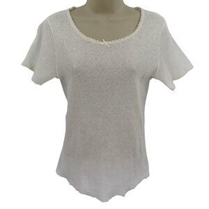 VTG Cuddl Duds Womens Small White Mesh Short Sleeve Shirt Top Bow 1990s NEW